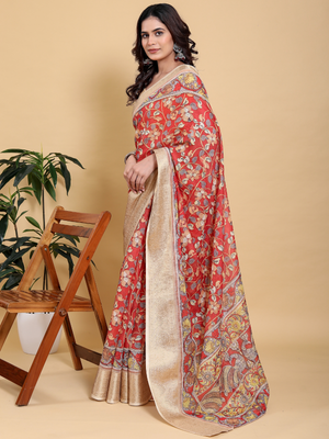 Rajwada Orange Cotton Printed Saree For Women