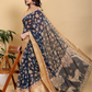 Rajwada Navy Blue Cotton Printed Saree For Women