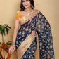Rajwada Navy Blue Cotton Printed Saree For Women