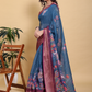 Rajwada Dark Blue And Brown Cotton Printed Saree For Women