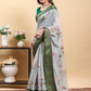 Rajwada Light Grey And Green Cotton Printed Saree For Women