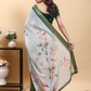 Rajwada Light Grey And Green Cotton Printed Saree For Women