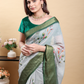 Rajwada Light Grey And Green Cotton Printed Saree For Women