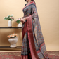Rajwada Grey And Red Cotton Printed Saree For Women