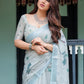 Rajwada Light Grey Cotton Linen Printed Saree For Women