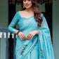 Rajwada Sky Blue Cotton Linen Printed Saree For Women