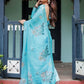 Rajwada Sky Blue Cotton Linen Printed Saree For Women