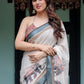 Rajwada Off White Cotton Linen Printed Saree For Women