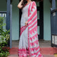 Rajwada Light Grey And Pink Cotton Linen Printed Saree For Women