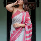 Rajwada Light Grey And Pink Cotton Linen Printed Saree For Women