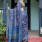 Rajwada Navy Blue Cotton Linen Printed Saree For Women