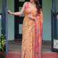 Rajwada Peach And Orange Cotton Linen Printed Saree For Women