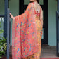Rajwada Peach And Orange Cotton Linen Printed Saree For Women