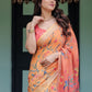 Rajwada Peach And Orange Cotton Linen Printed Saree For Women