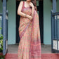 Rajwada Peach Cotton Linen Printed Saree For Women