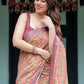 Rajwada Peach Cotton Linen Printed Saree For Women