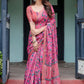 Rajwada Pink Cotton Linen Printed Saree For Women