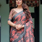 Rajwada Black And Red Cotton Linen Printed Saree For Women
