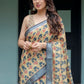 Rajwada Beige Cotton Linen Printed Saree For Women