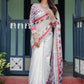 Rajwada White Cotton Linen Printed Saree For Women