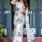 Rajwada White Cotton Linen Printed Saree For Women