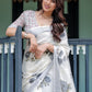 Rajwada White Cotton Linen Printed Saree For Women