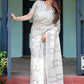 Rajwada White Cotton Linen Striped Saree For Women