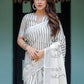 Rajwada White Cotton Linen Striped Saree For Women