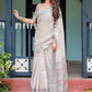 Rajwada Silver Grey Cotton Linen Printed Saree For Women