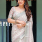 Rajwada Silver Grey Cotton Linen Printed Saree For Women
