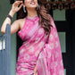 Rajwada Pink Cotton Linen Printed Saree For Women