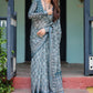 Rajwada Teal Blue Cotton Linen Printed Saree For Women