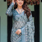 Rajwada Teal Blue Cotton Linen Printed Saree For Women
