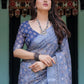 Rajwada Blue Cotton Linen Printed Saree For Women