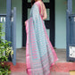 Rajwada Sky Blue And Pink Cotton Linen Printed Saree For Women