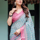 Rajwada Sky Blue And Pink Cotton Linen Printed Saree For Women