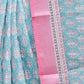 Rajwada Sky Blue And Pink Cotton Linen Printed Saree For Women