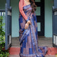 Rajwada Dark Blue Cotton Linen Printed Saree For Women