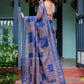 Rajwada Dark Blue Cotton Linen Printed Saree For Women