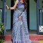 Rajwada Light Blue Cotton Linen Printed Saree For Women