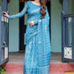 Rajwada Sky Blue Cotton Linen Printed Saree For Women