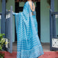 Rajwada Sky Blue Cotton Linen Printed Saree For Women