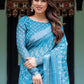 Rajwada Sky Blue Cotton Linen Printed Saree For Women