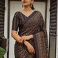 Rajwada Dark Brown Cotton Linen Printed Saree For Women