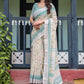 Rajwada White And Sky Blue Cotton Linen Printed Saree For Women