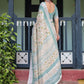 Rajwada White And Sky Blue Cotton Linen Printed Saree For Women