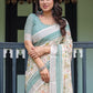 Rajwada White And Sky Blue Cotton Linen Printed Saree For Women