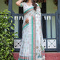 Rajwada White Cotton Linen Printed Saree For Women
