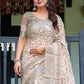 Rajwada Beige Cotton Linen Printed Saree For Women
