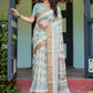 Rajwada Off White Cotton Linen Printed Saree For Women
